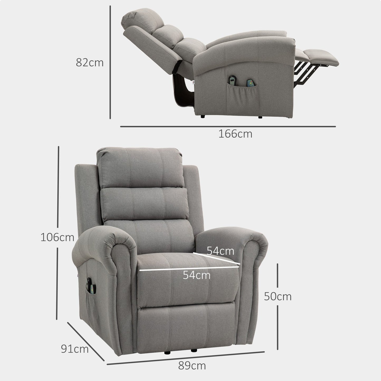 Electric reclining massage chair with heating and standing assistance