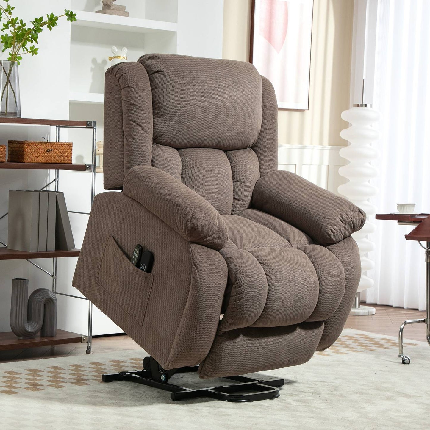 Electric recliner with massage and heating, light brown