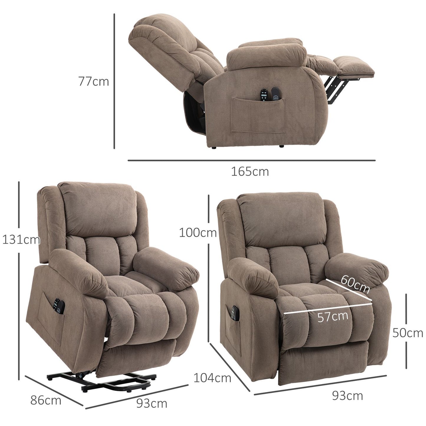 Electric recliner with massage and heating, light brown