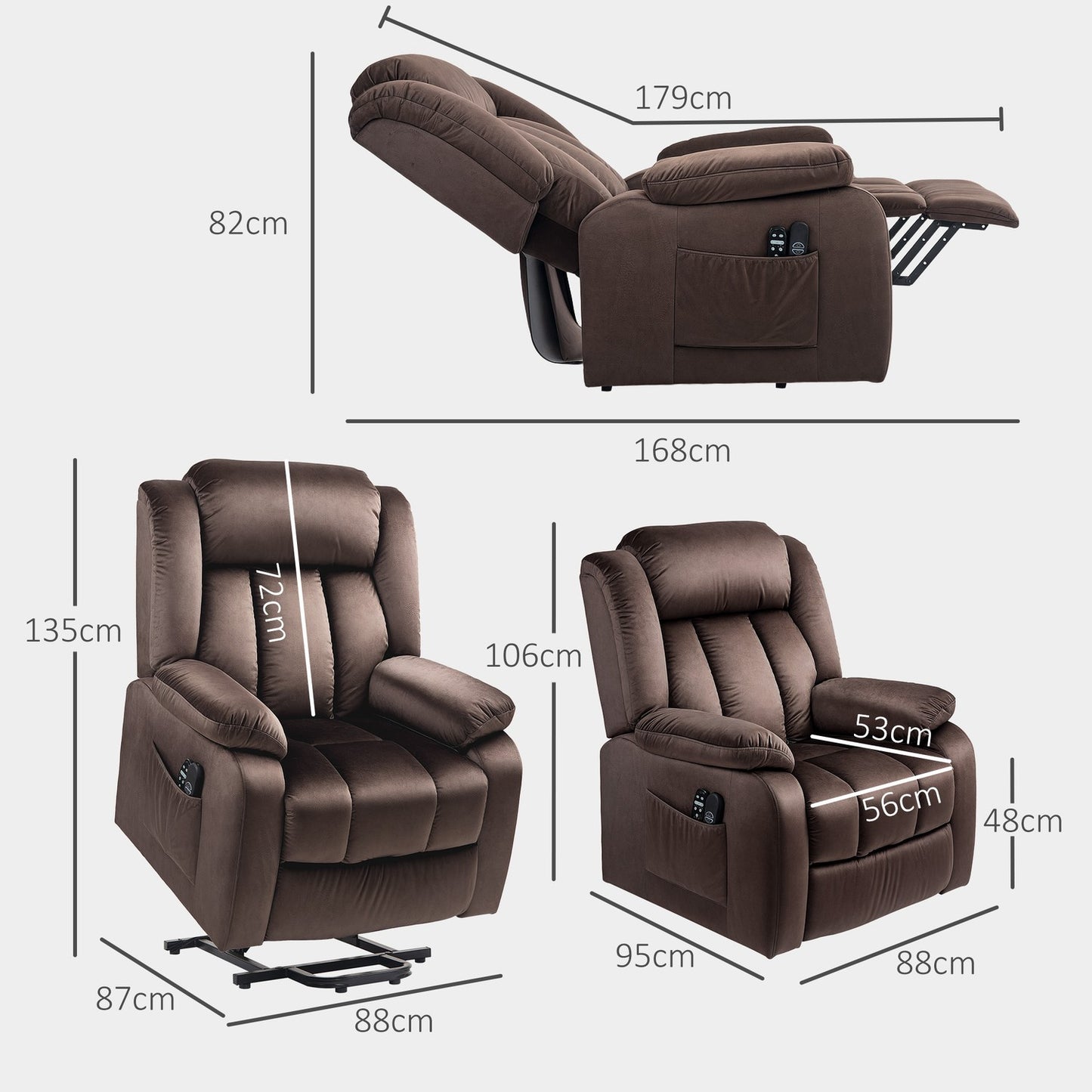 Electric recliner TV chair with massage and heating, brown