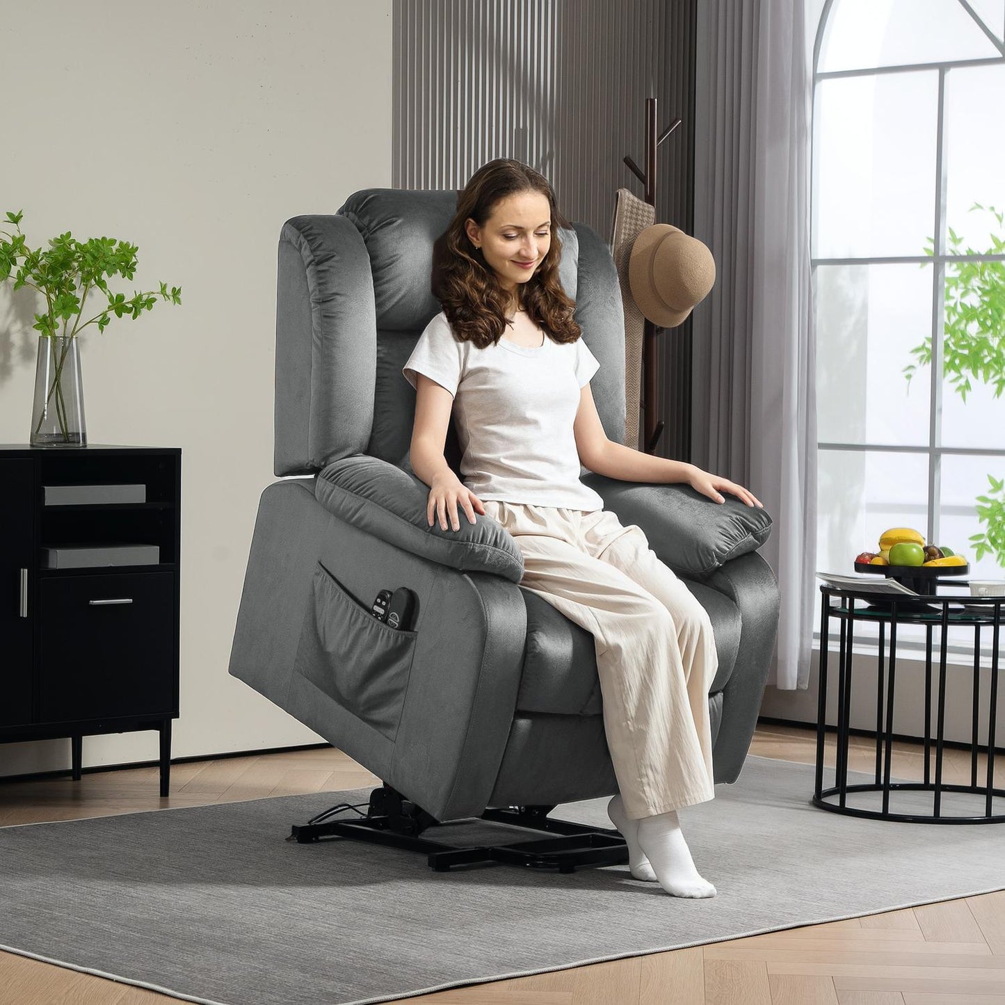 Electric reclining TV chair with heating & massage, dark grey