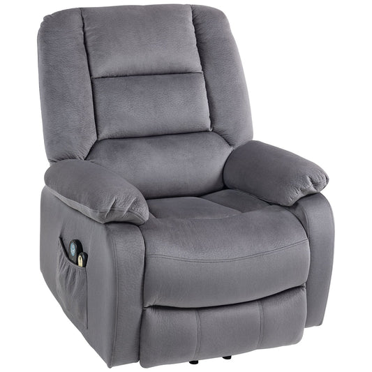 TV chair with stand-up aid, heat and massage function, remote control and side pocket, dark grey