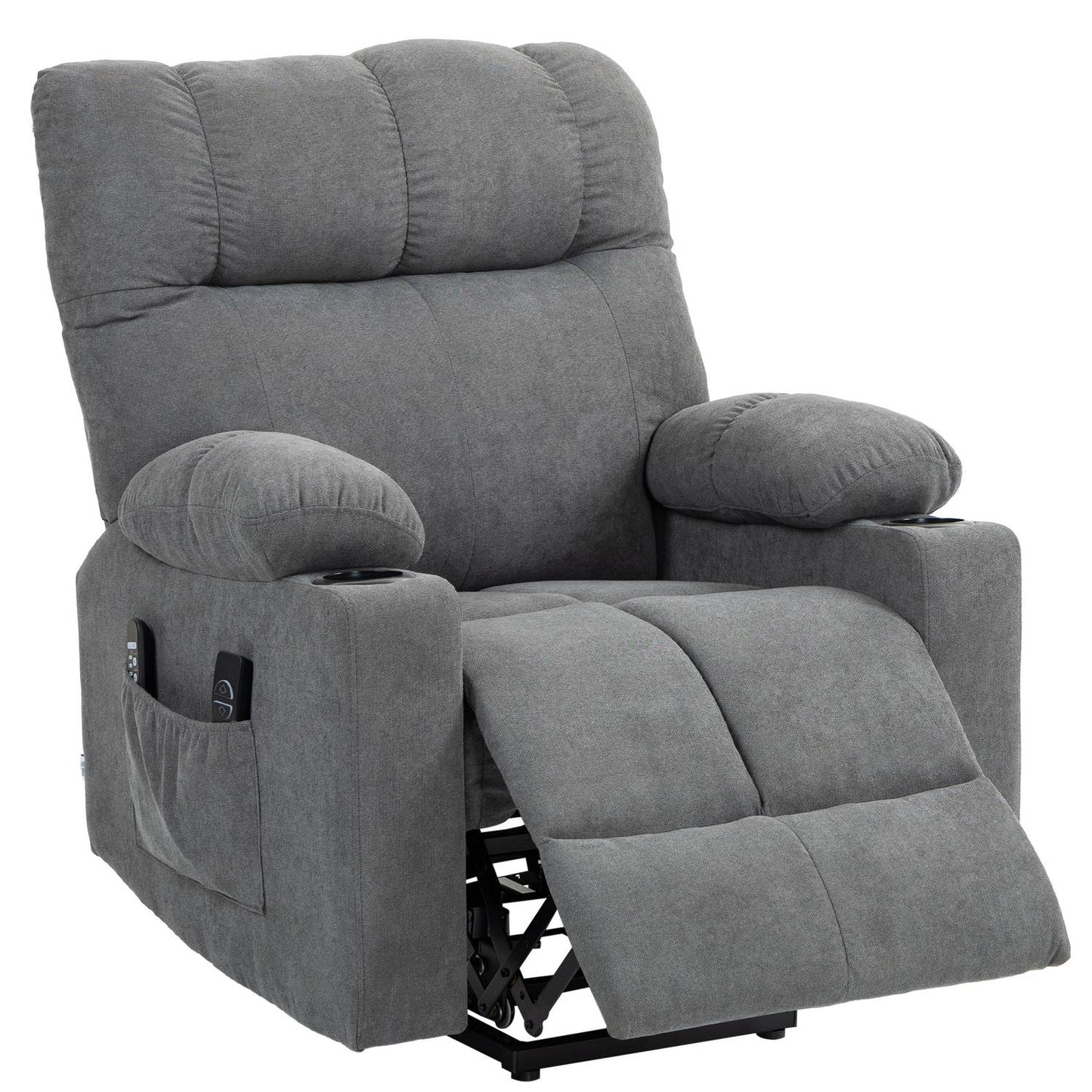 Lounger with standing aid, massage and height adjustment
