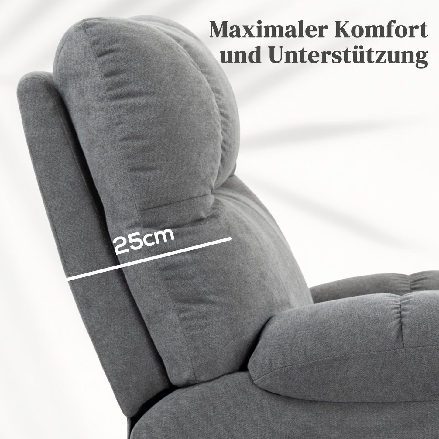 Lounger with standing aid, massage and height adjustment