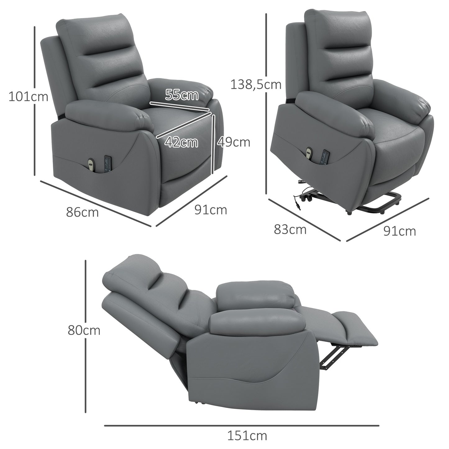 Electric recliner with stand-up assist, 180 kg capacity