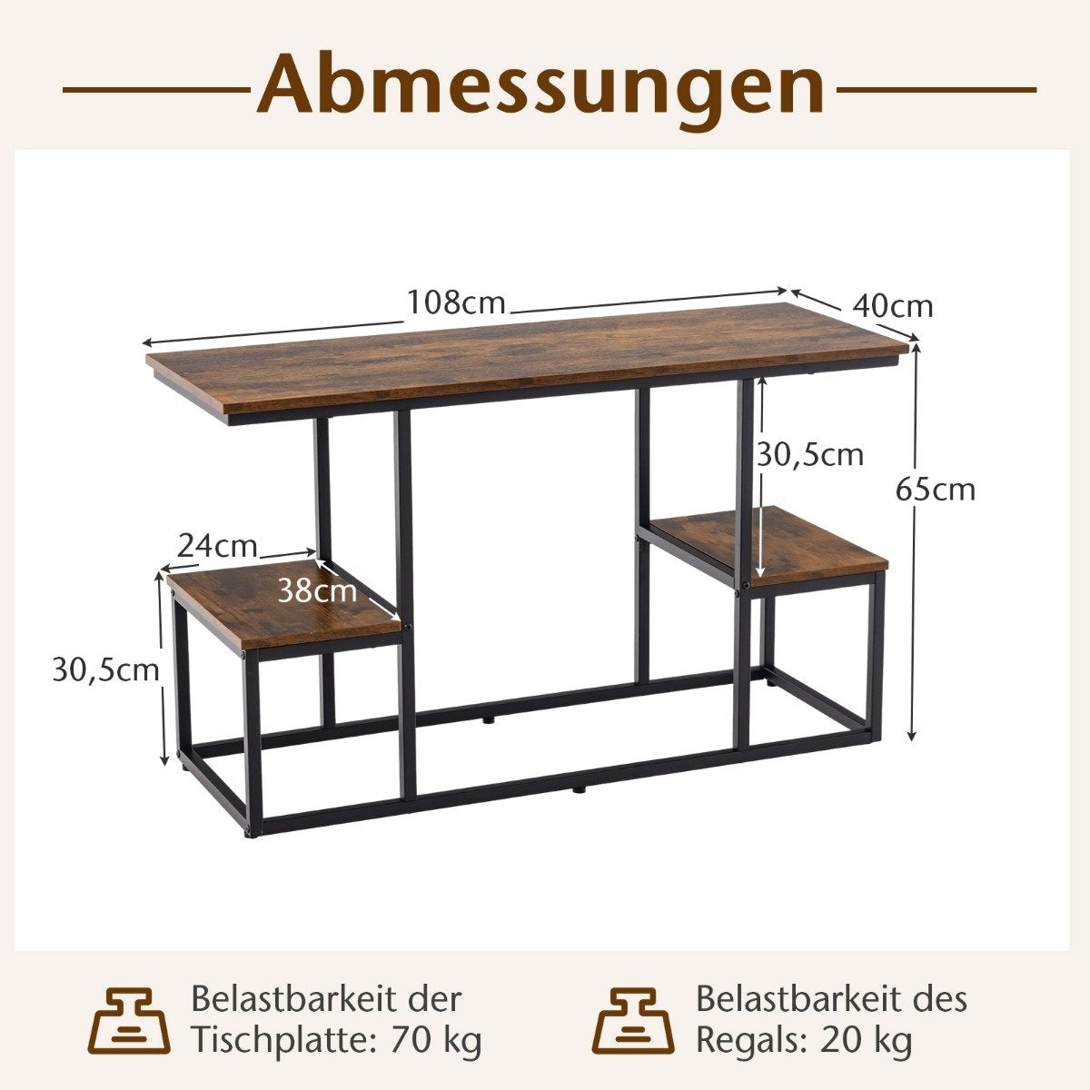 TV console table for 50-inch TVs, industrial media console with open shelves, 108 x 40 x 65 cm, rustic brown