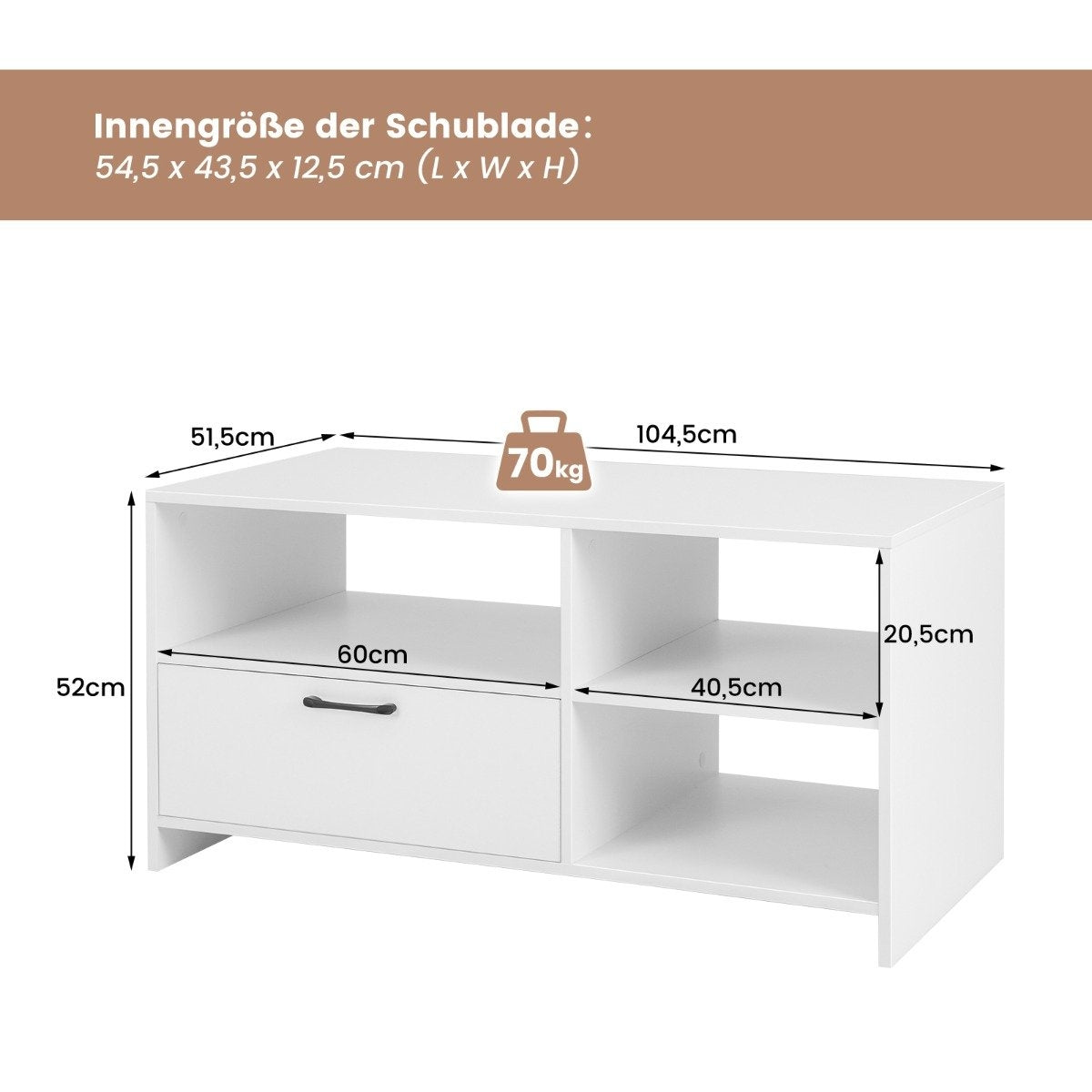 TV stand TV cabinet for television with open compartments and drawer 104.5 x 51.5 x 52 cm white