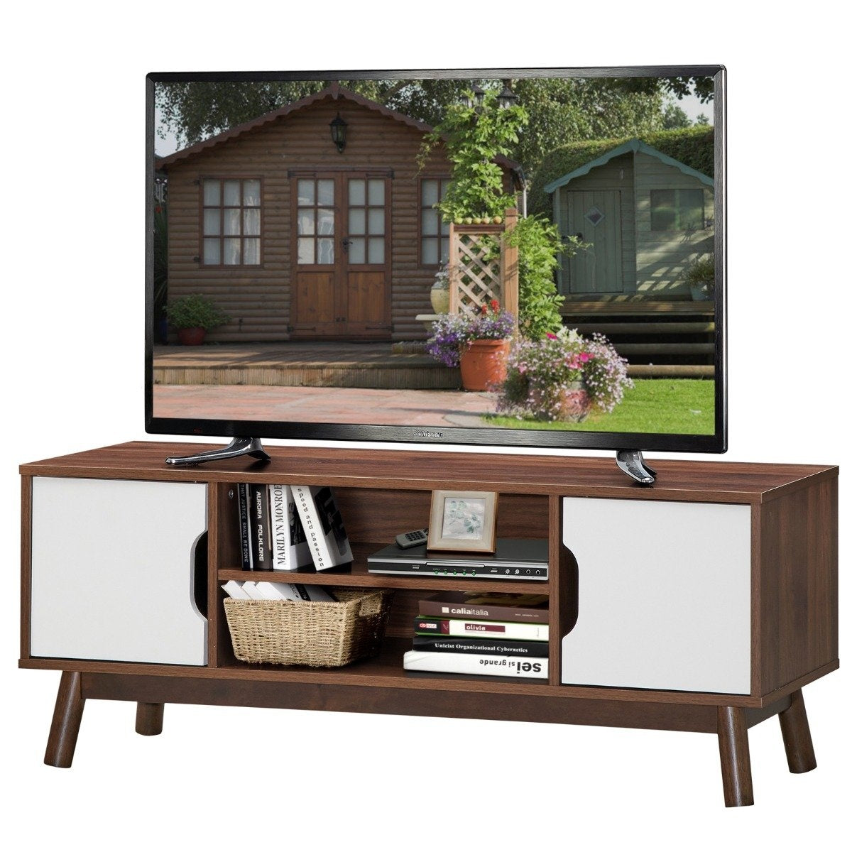 TV stand TV cabinet wood for TVs up to 50" TV stand with open shelf white