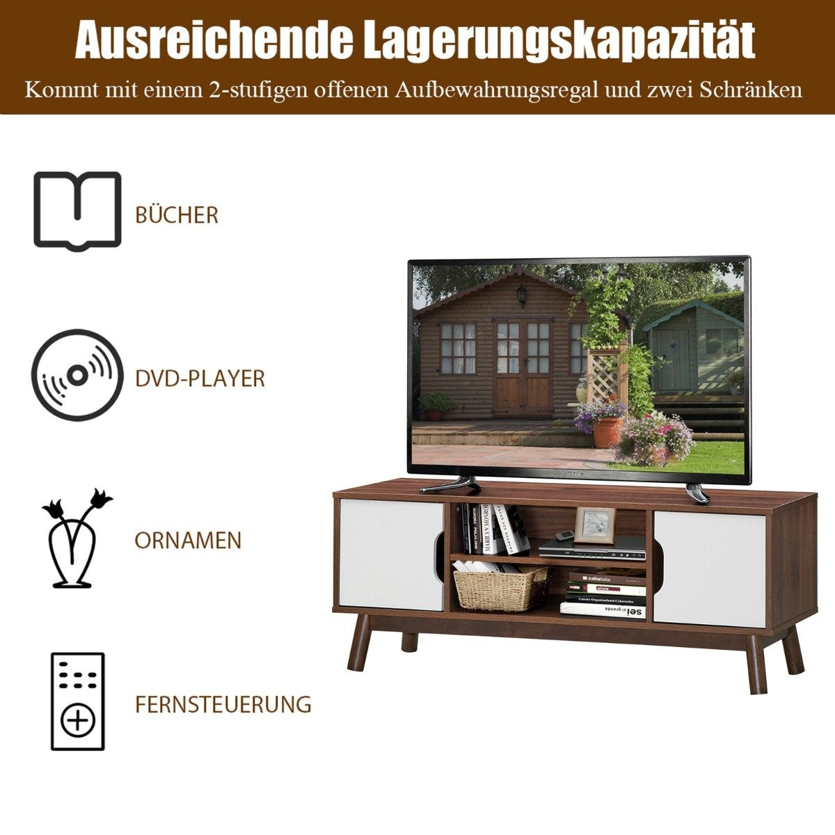 TV stand TV cabinet wood for TVs up to 50" TV stand with open shelf white
