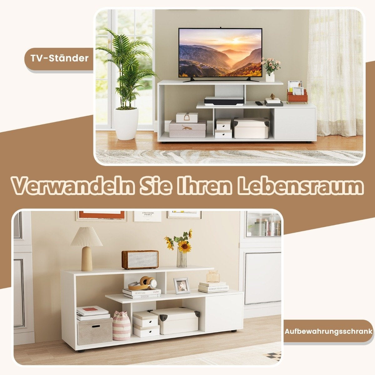 TV stand for TVs up to 55 inches with shelves &amp; Cabinet TV cabinet lowboard white