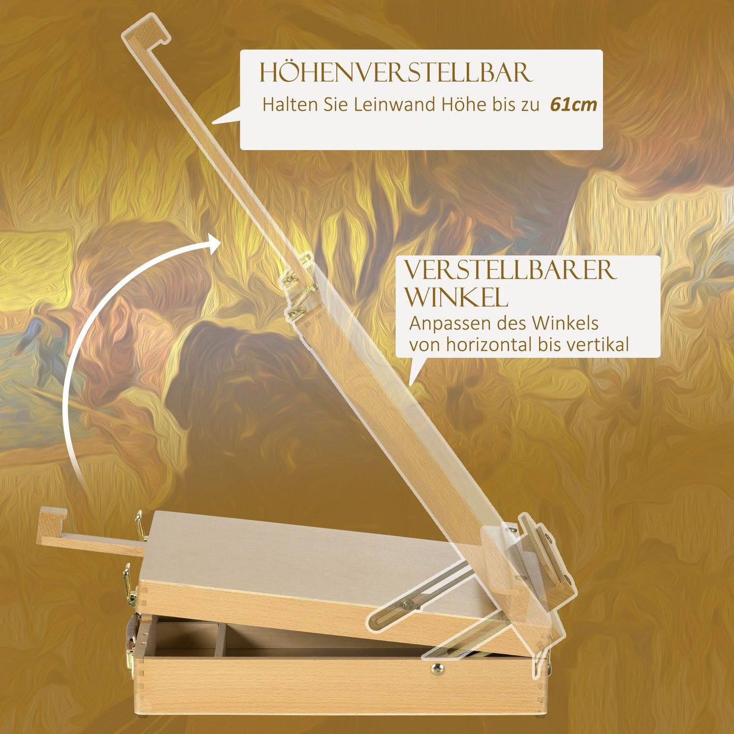 Adjustable Wooden Table Easel - Portable with Storage