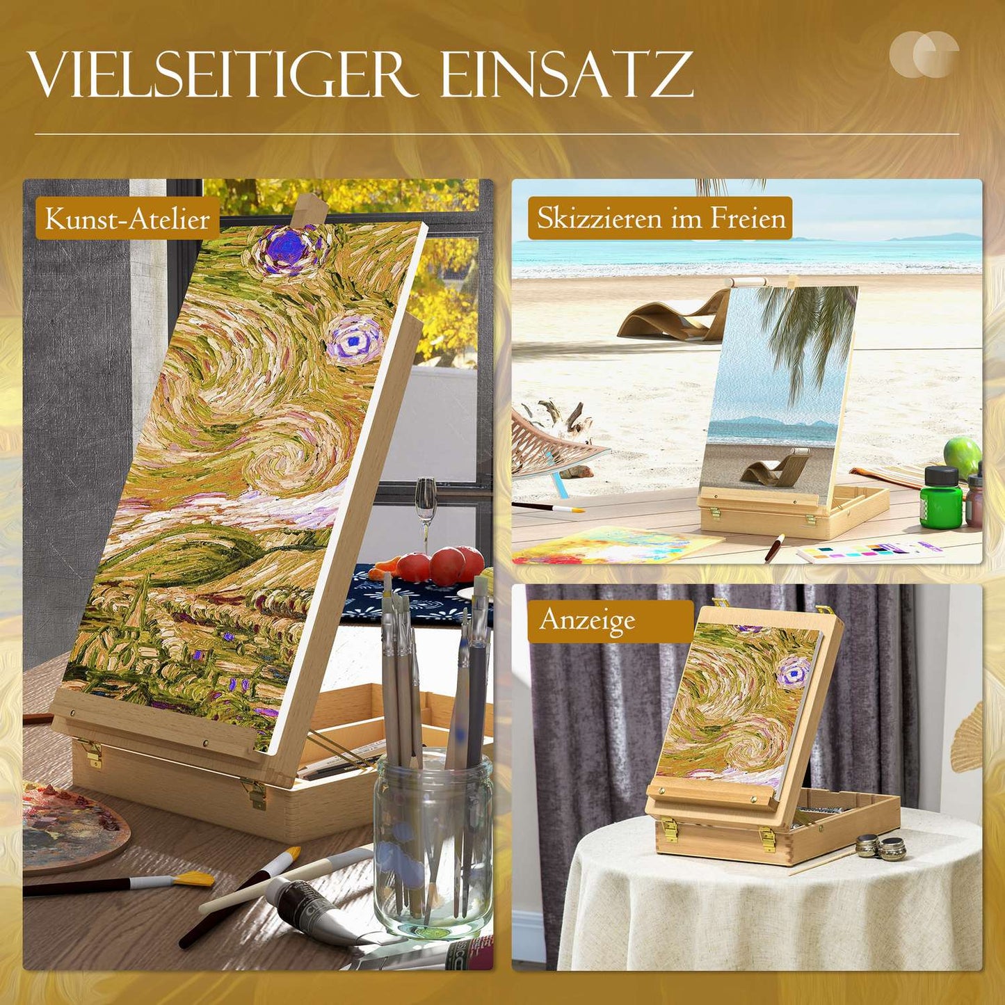 Adjustable Wooden Table Easel - Portable with Storage