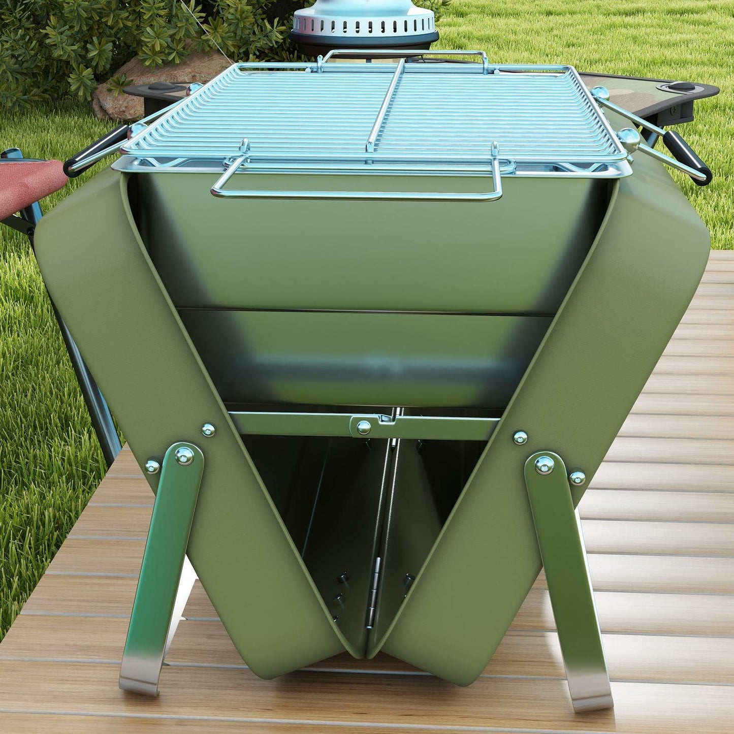 Charcoal Tabletop Grill - Stainless Steel, Portable, Green