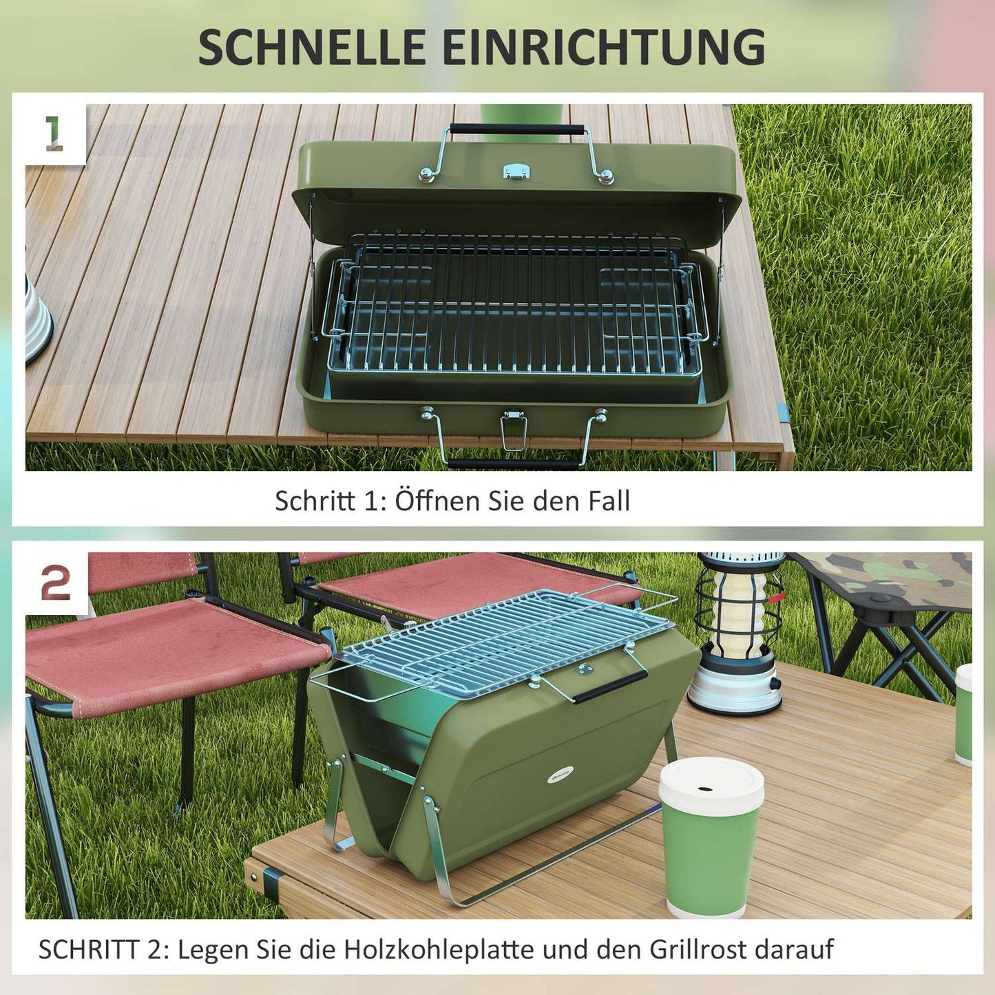 Charcoal Tabletop Grill - Stainless Steel, Portable, Green