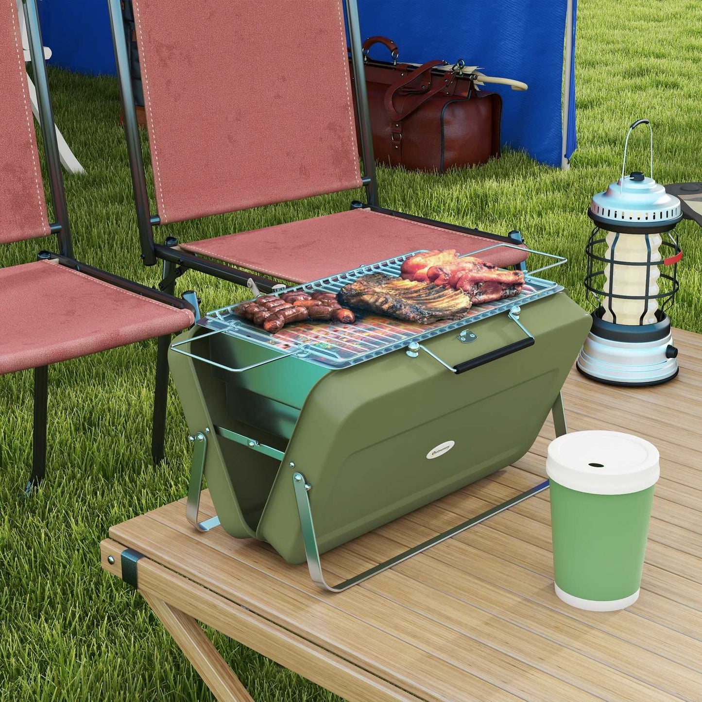 Charcoal Tabletop Grill - Stainless Steel, Portable, Green