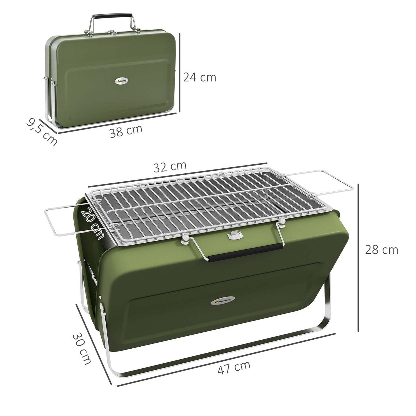 Charcoal Tabletop Grill - Stainless Steel, Portable, Green
