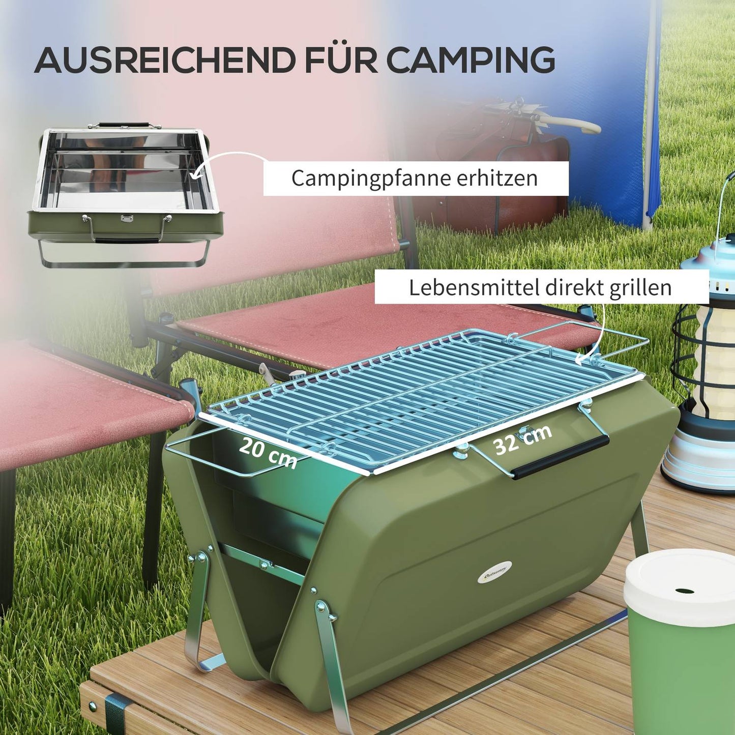 Charcoal Tabletop Grill - Stainless Steel, Portable, Green