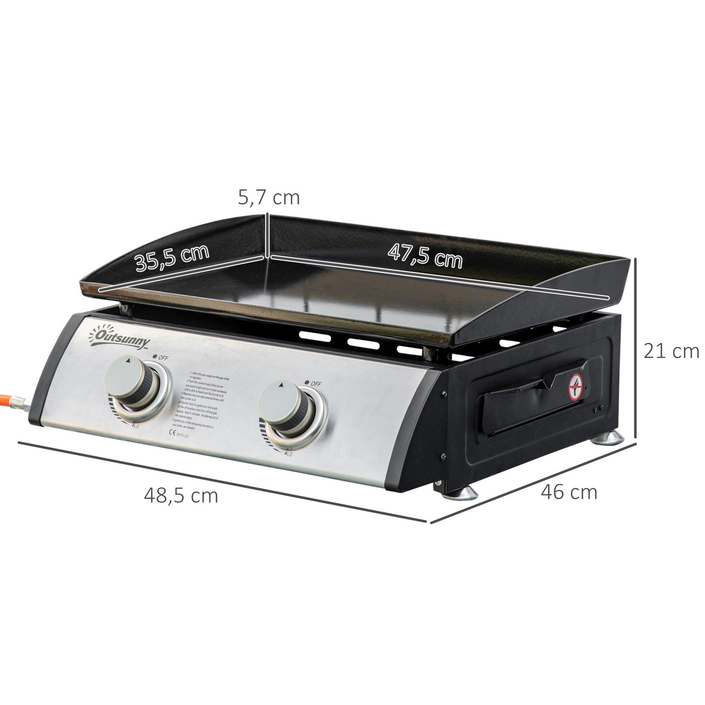 Gas grill for table - 2 burners, stainless steel, non-stick