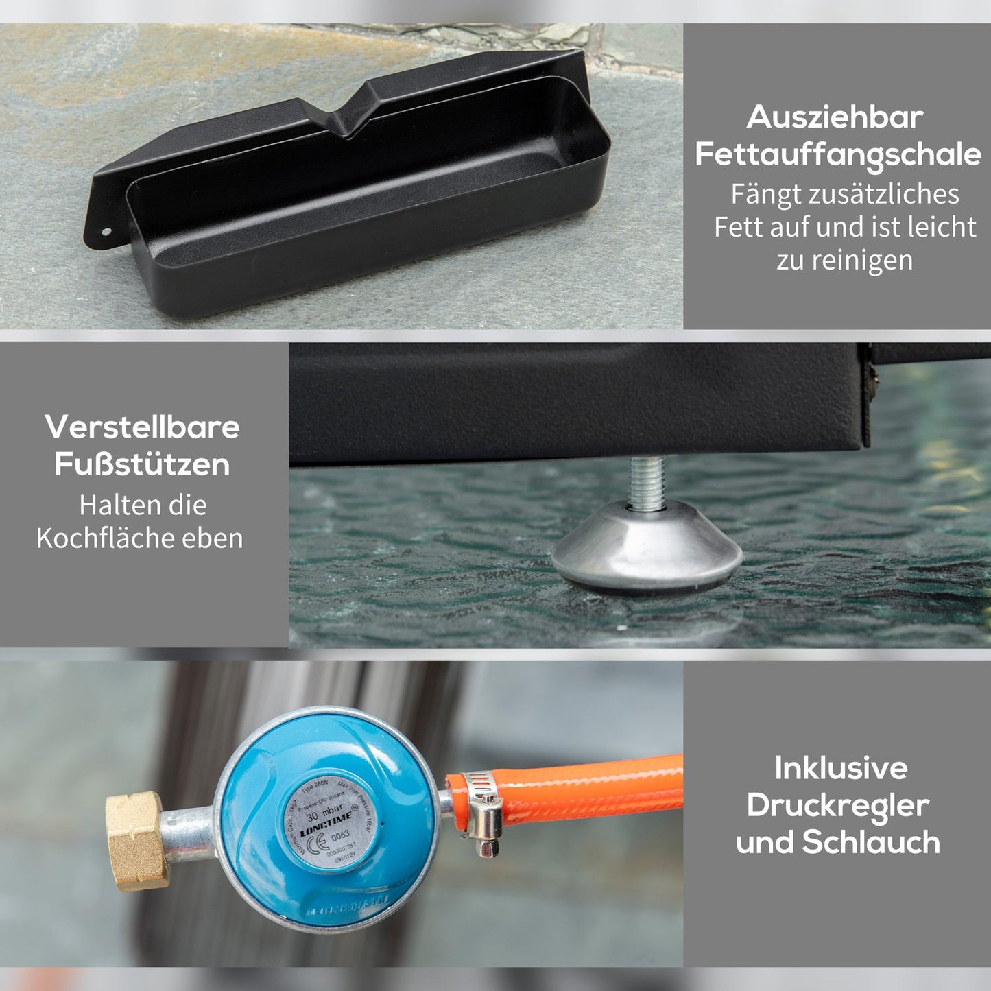 Gas grill for table - 2 burners, stainless steel, non-stick