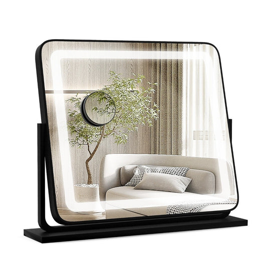 Table LED Illuminated Mirror Makeup Mirror with Lights 56 x 12 x 48 cm Black