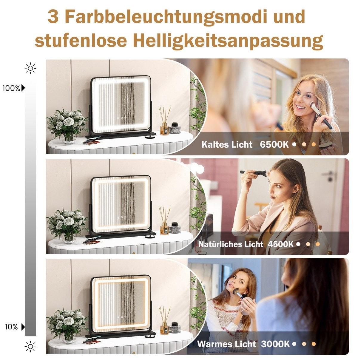 Table LED Illuminated Mirror Makeup Mirror with Lights 56 x 12 x 48 cm Black
