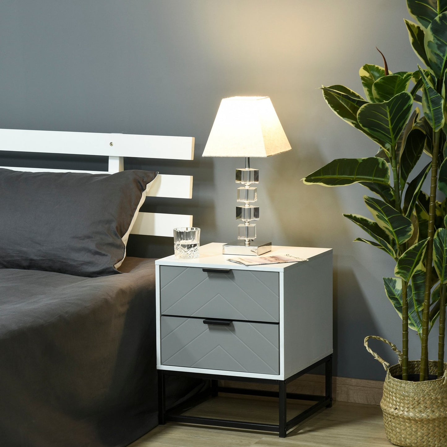 Bedside lamp, rotating crystal cube, cream white