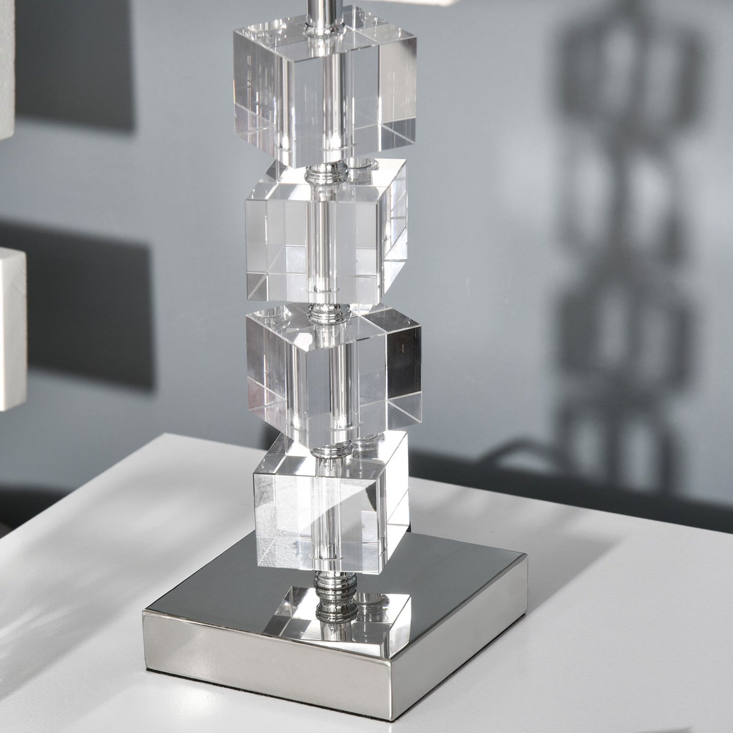 Bedside lamp, rotating crystal cube, cream white