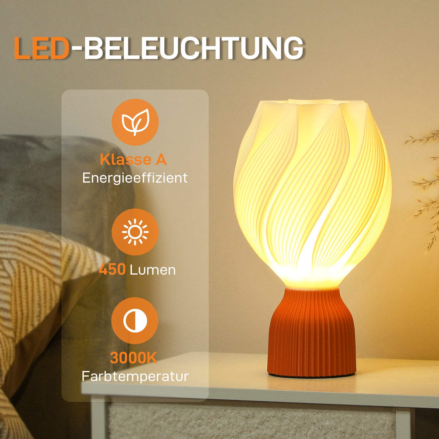 LED Table Lamp with 3D Flower Lampshade, White