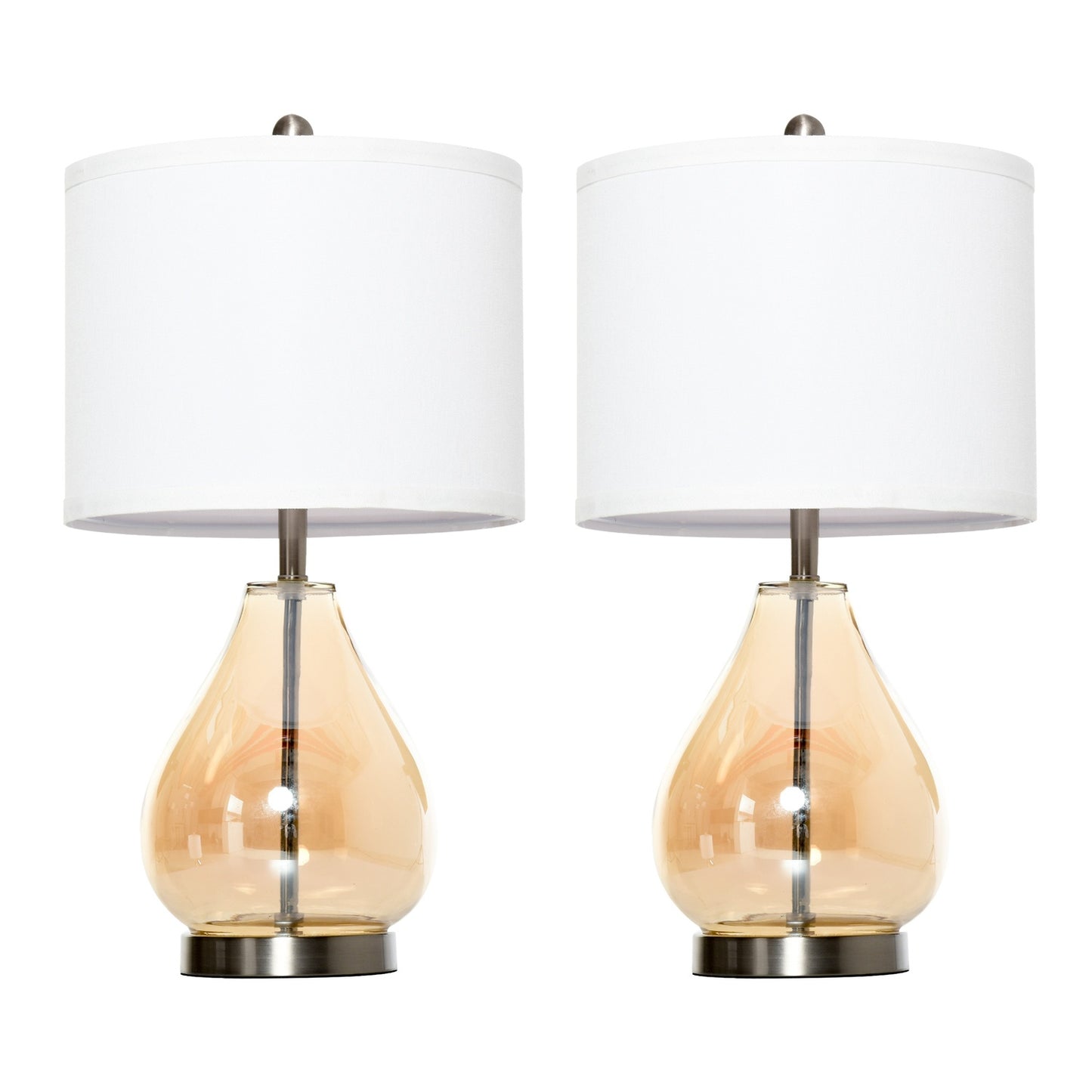 Set of 2 bedside lamps - glass, linen, E27 socket