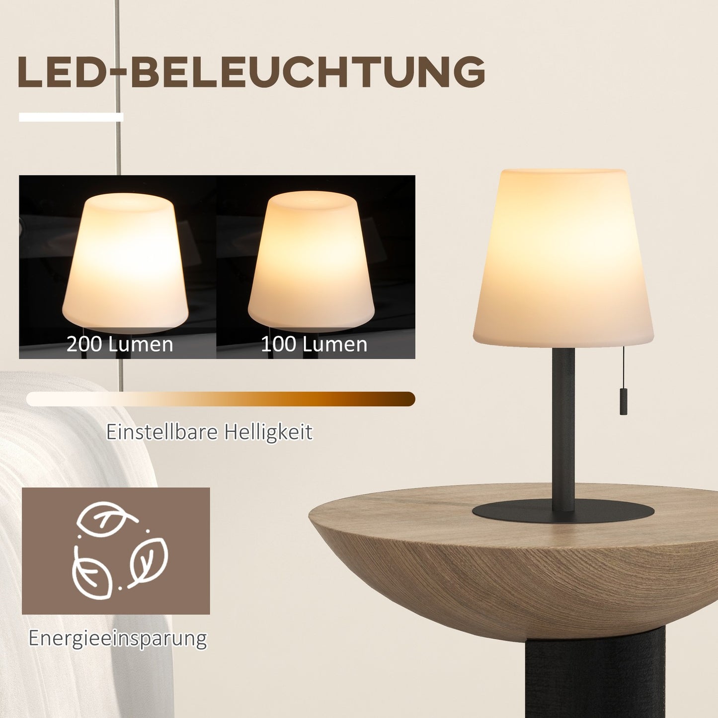 USB rechargeable LED table lamp, dimmable, indoor/outdoor