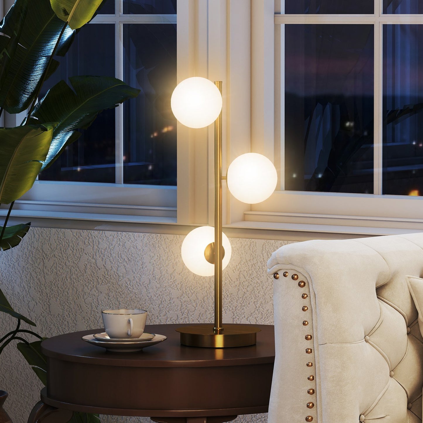 Table Lamp with 3 Globes, Brass Finish, G9 Sockets, 53 cm