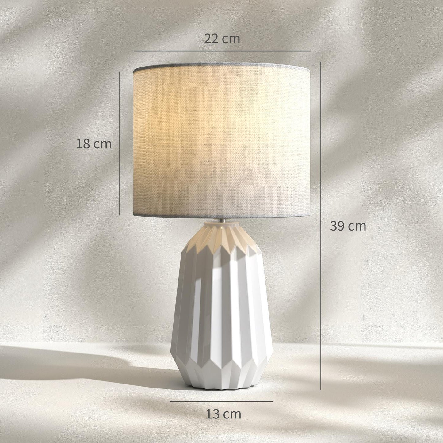 Table Lamp with Linen Shade, 22x22x39 cm, White