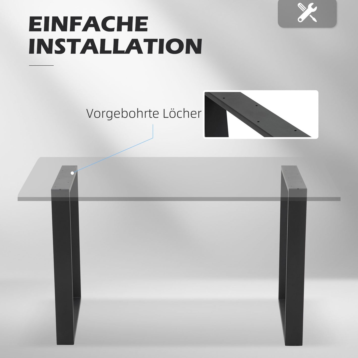 Black table leg set in steel - square profiles, 60x72 cm