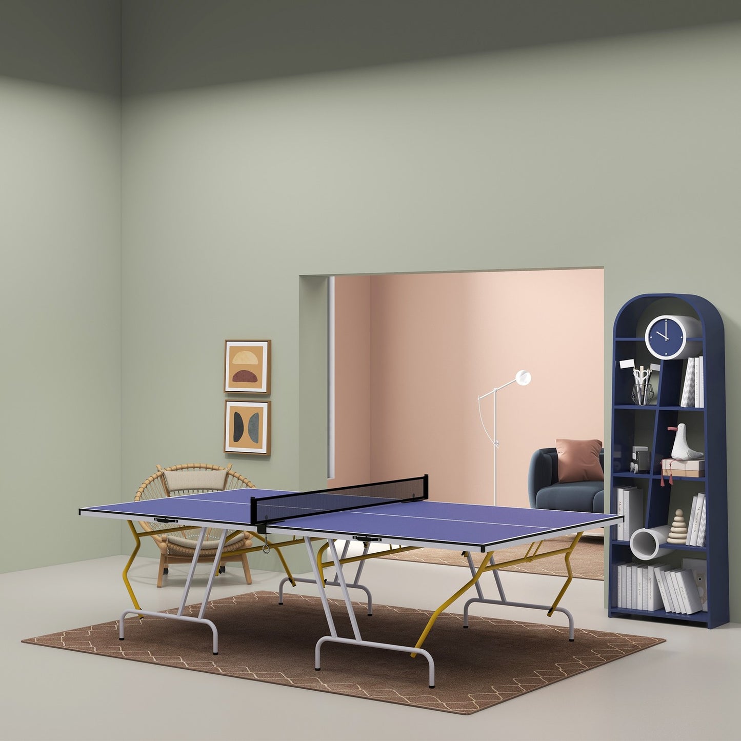 Folding table tennis table with net, bats & balls - Blue