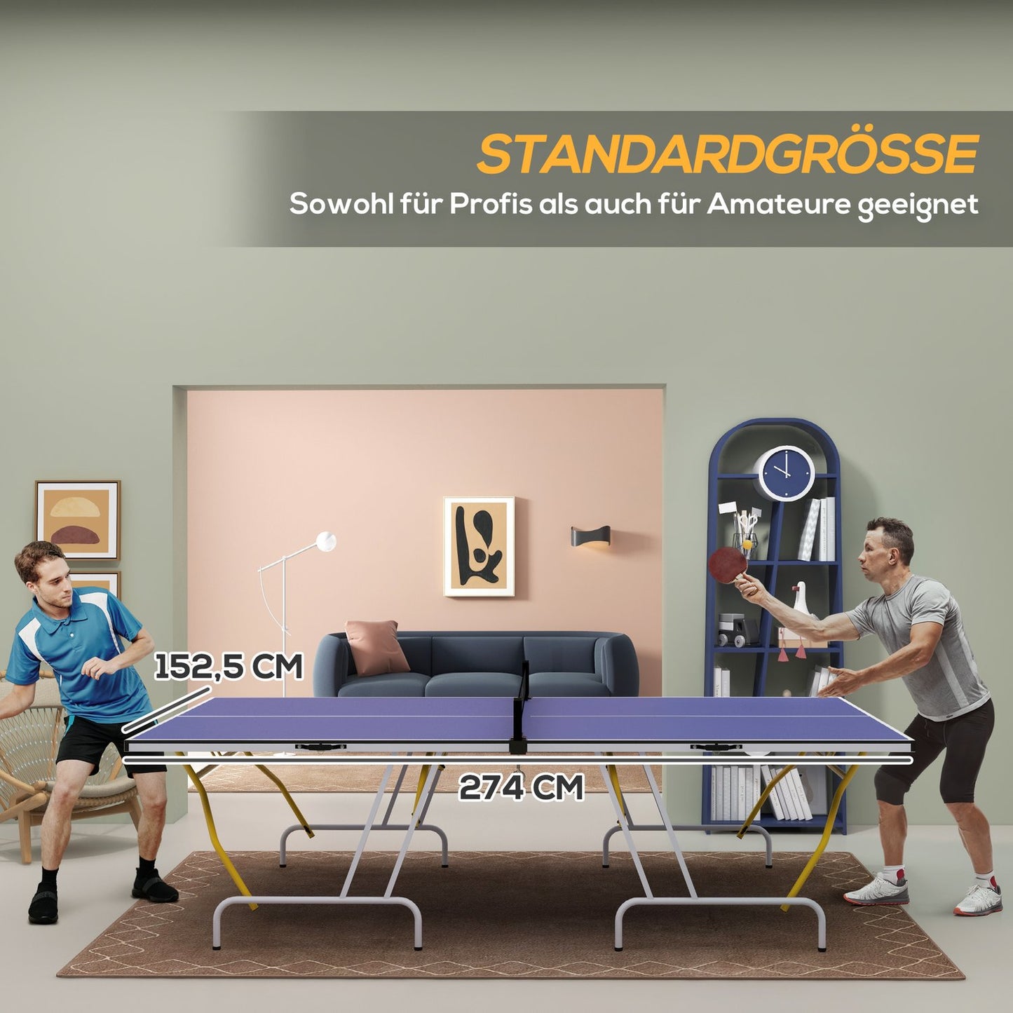 Folding table tennis table with net, bats & balls - Blue