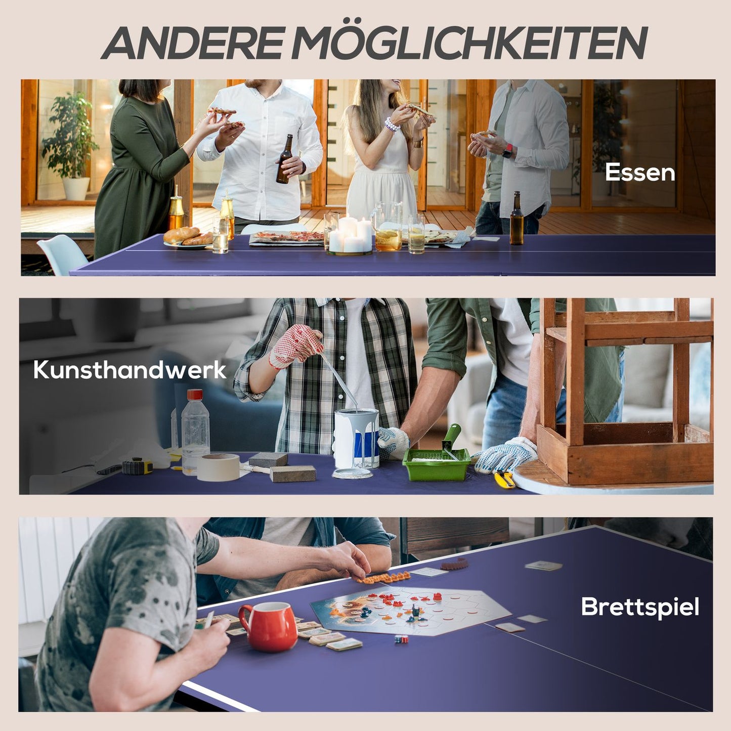 Folding table tennis table with net, bats & balls - Blue