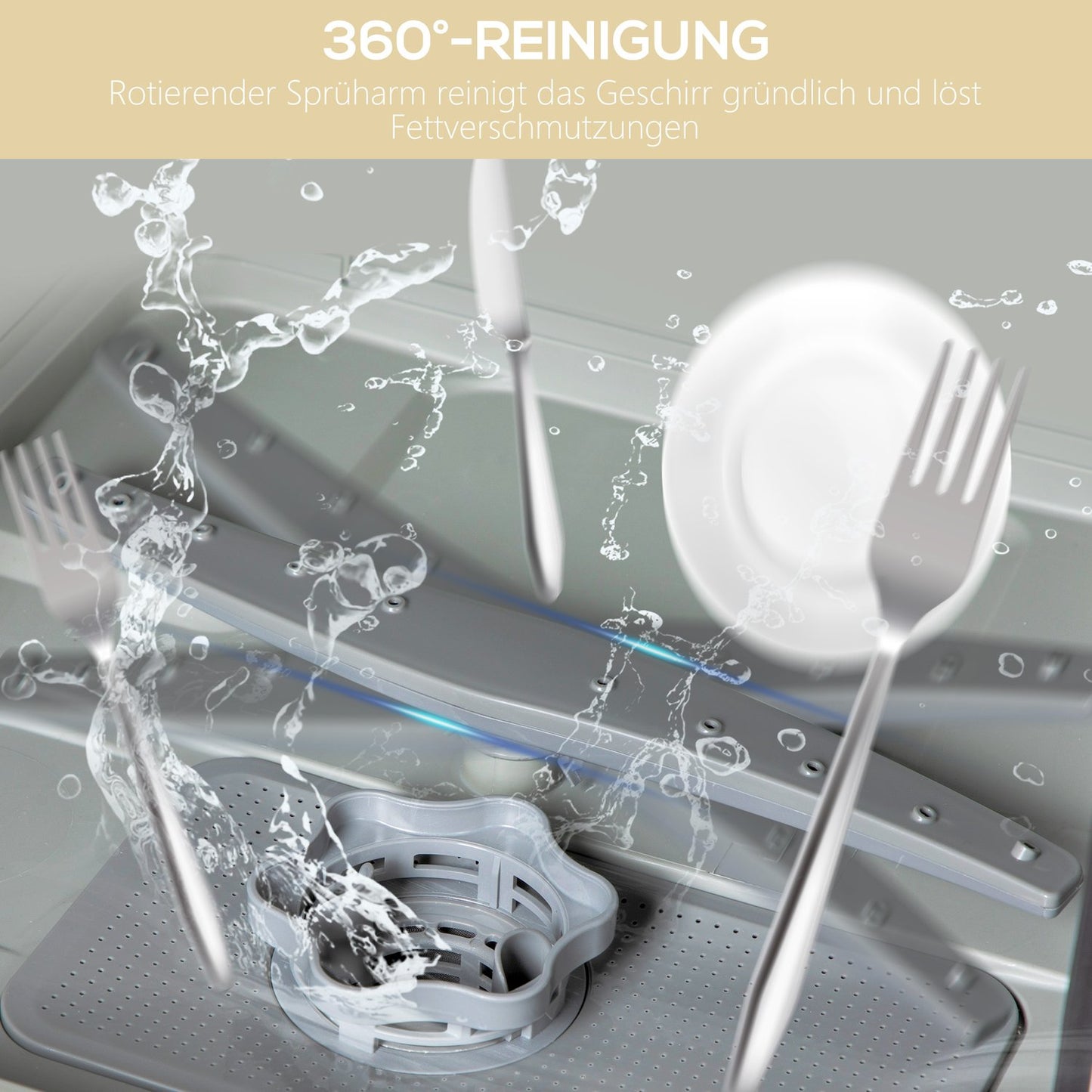 Compact tabletop dishwasher - 4 settings, 6 programs, built-in tank