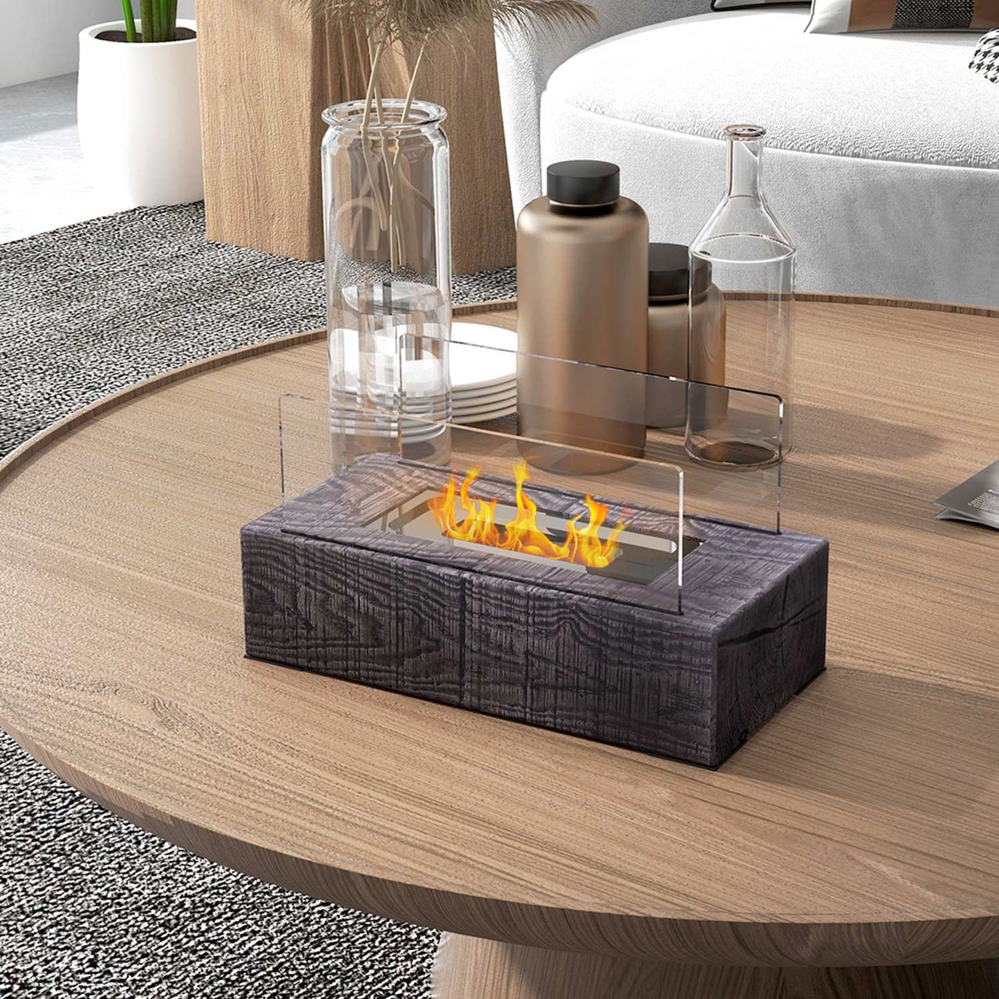 Portable bio-ethanol table stove, wood look, steel
