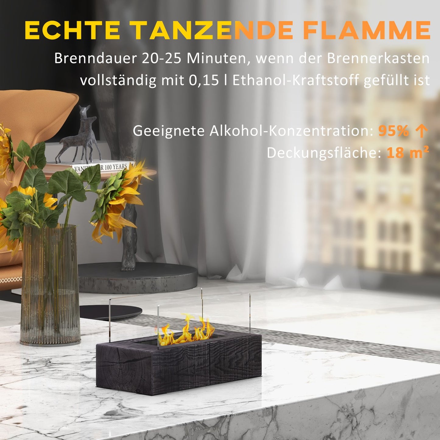 Portable bio-ethanol table stove, wood look, steel