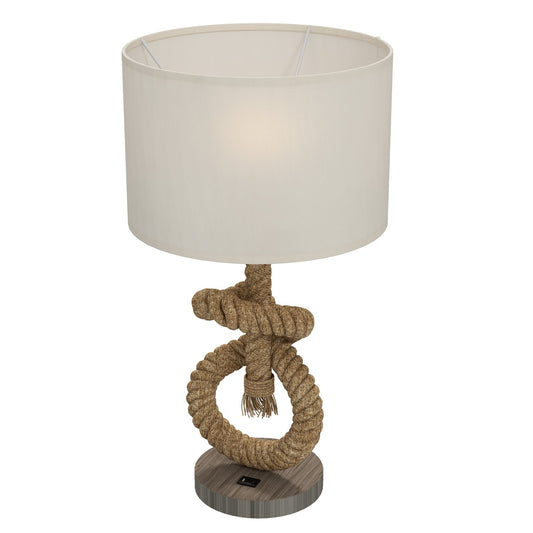 LED table lamp, USB rechargeable, E27 socket, metal linen