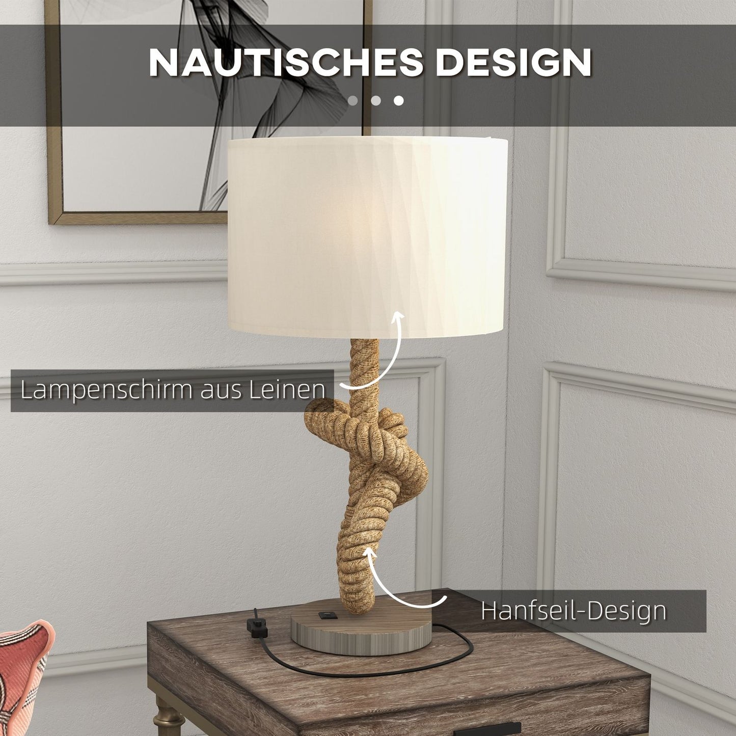 LED table lamp, USB rechargeable, E27 socket, metal linen