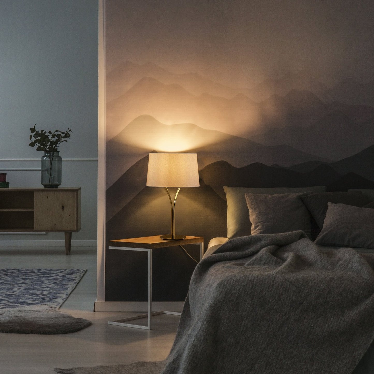Table lamp with fabric shade