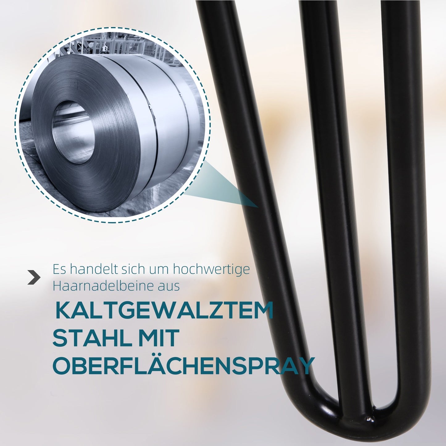 Steel table legs, set of 4, 12x12x72 cm, black finish