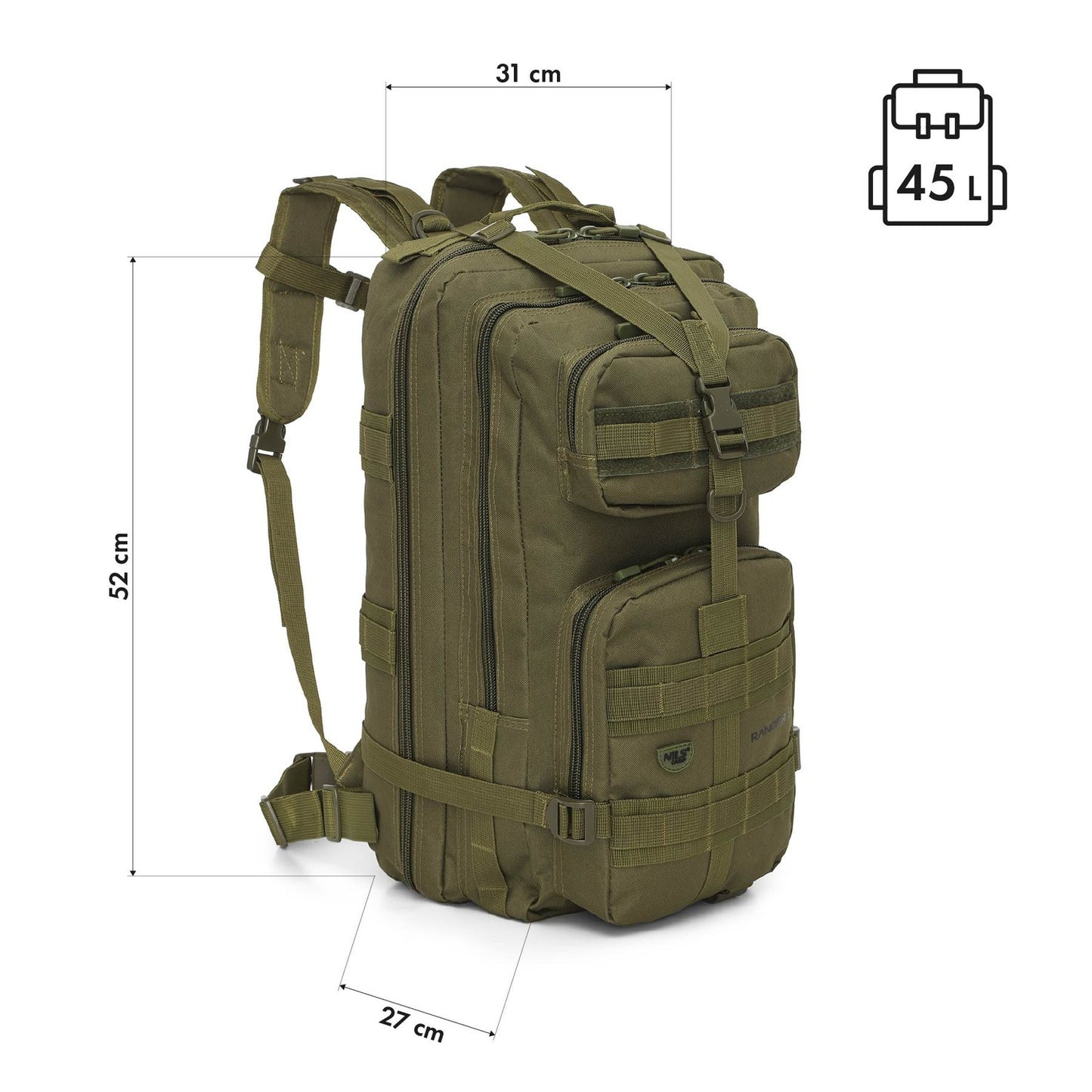 Tactical Backpack, Ranger Green, 45L Capacity