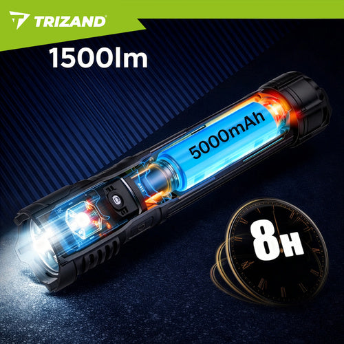 Tactical LED Flashlight 1500lm, Rechargeable, Waterproof