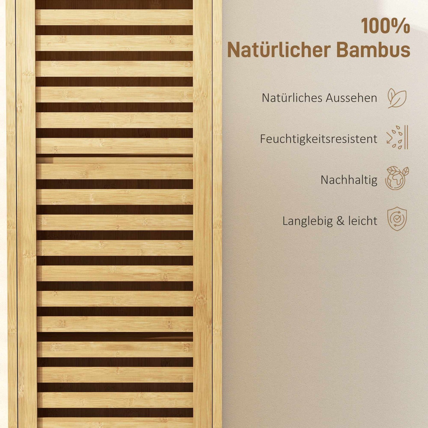 Tall Bamboo Bathroom Cabinet with Adjustable Shelves, 34x30x170 cm