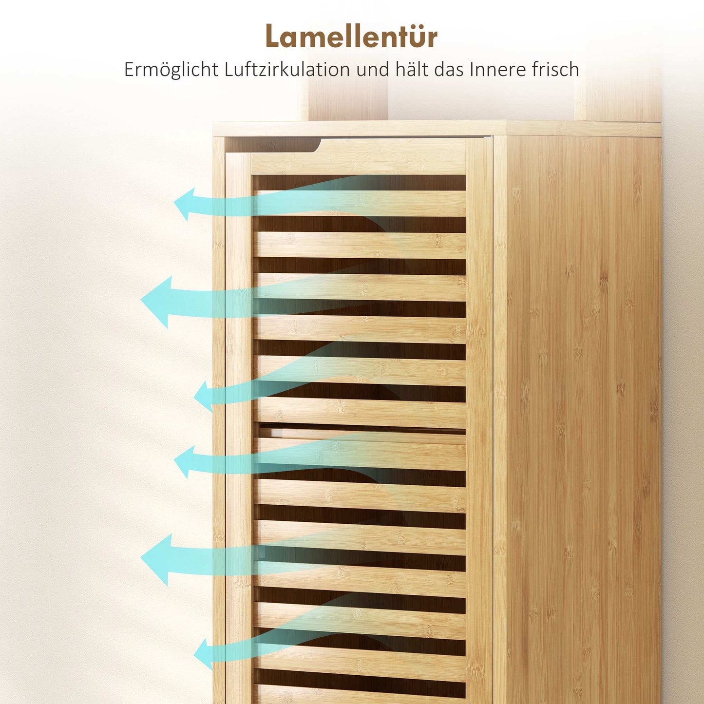 Tall Bamboo Bathroom Cabinet with Adjustable Shelves, 34x30x170 cm