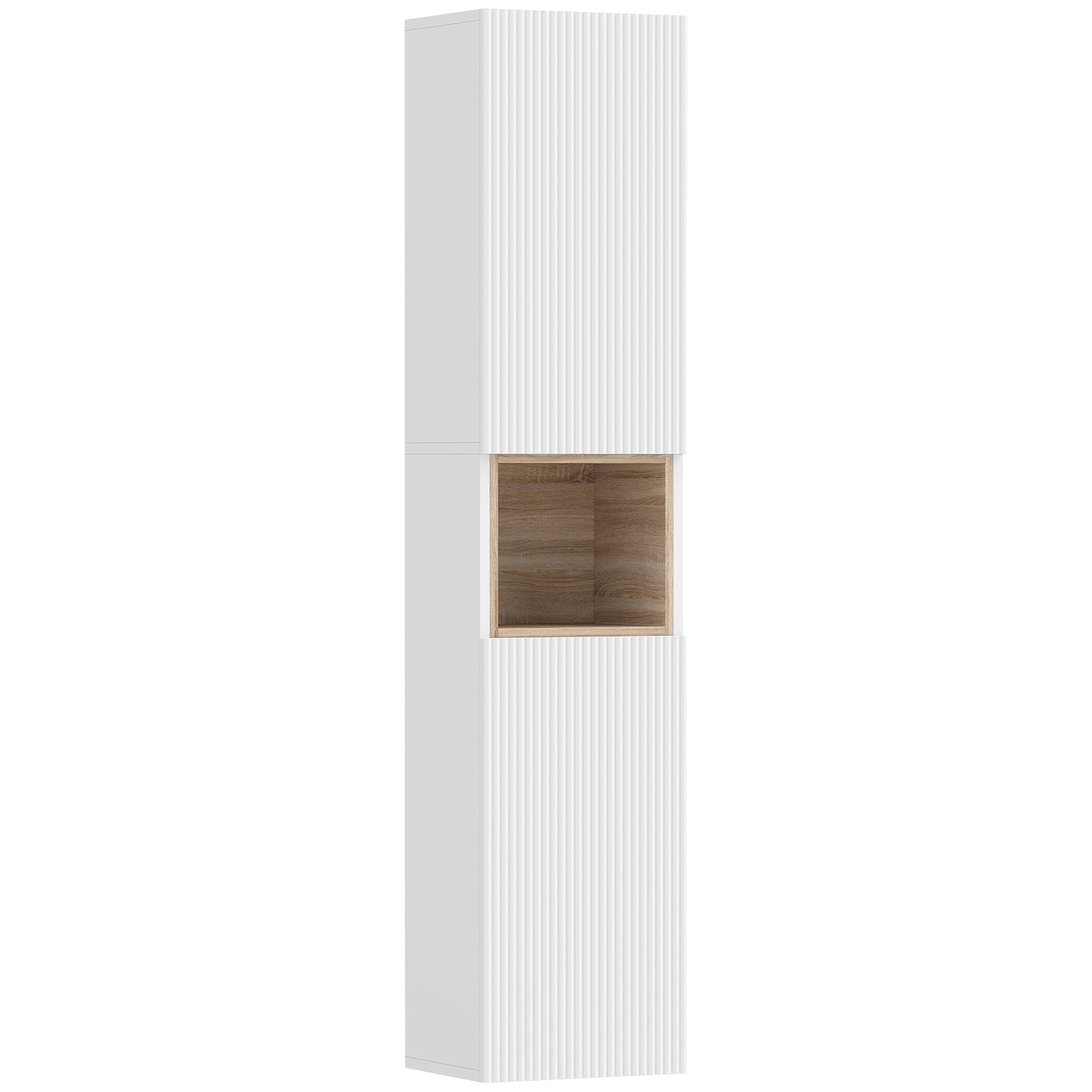 Tall Bathroom Cabinet, White/Natural Wood, Adjustable Shelves