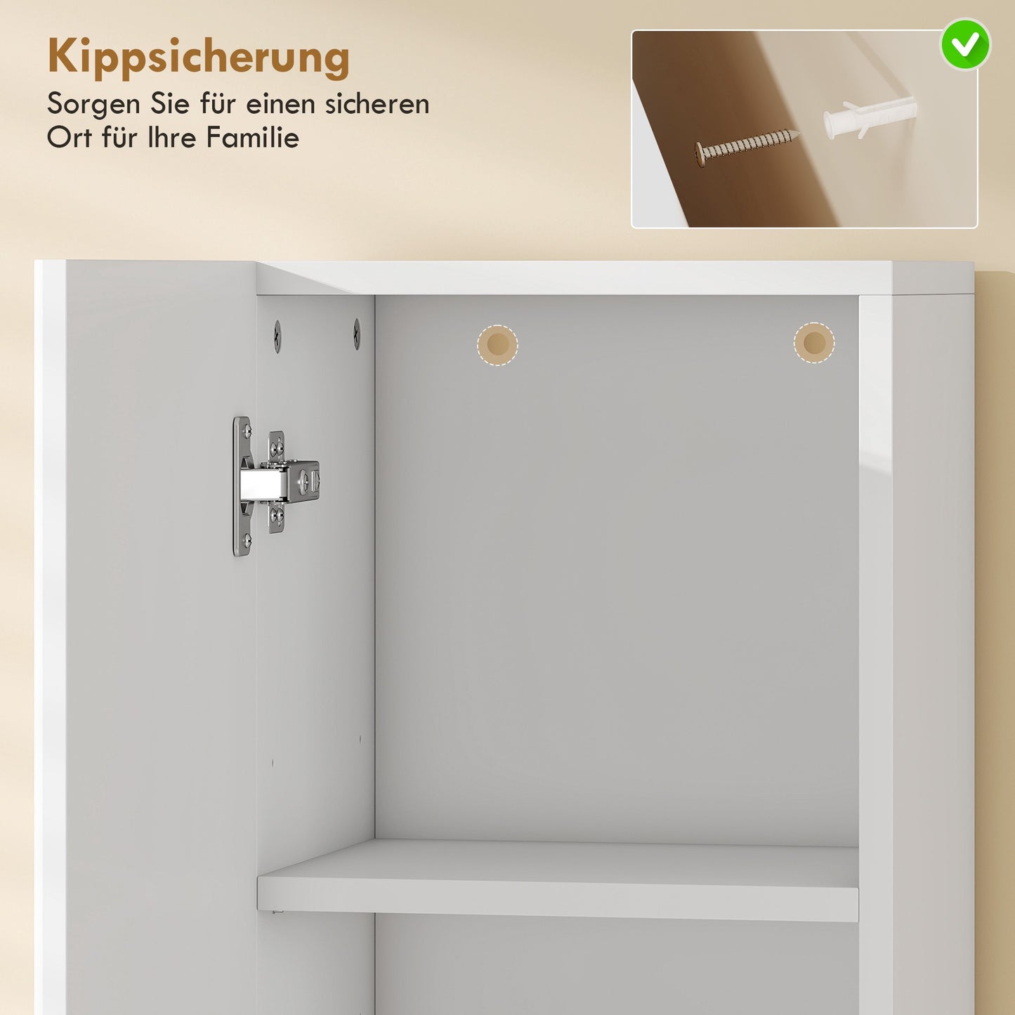 Tall Bathroom Cabinet, White/Natural Wood, Adjustable Shelves