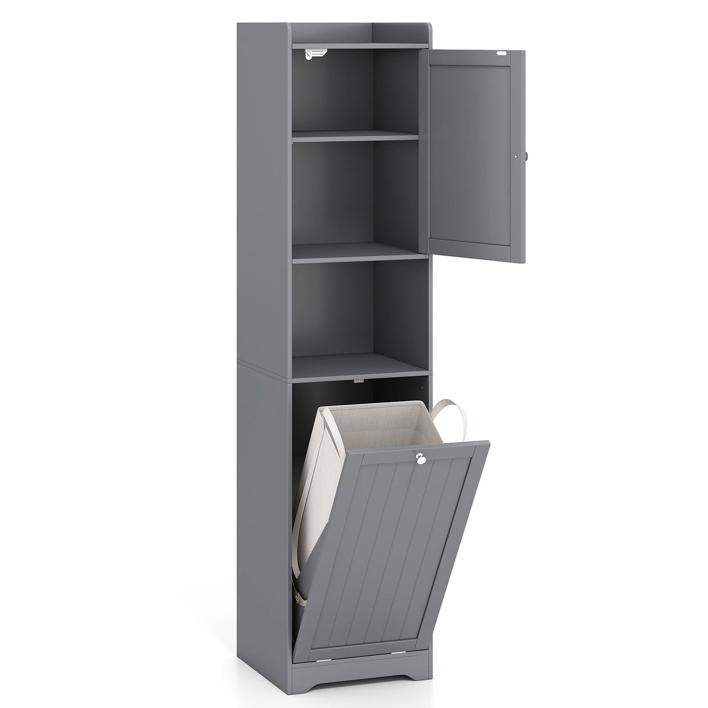 Tall Bathroom Cabinet with Adjustable Shelves, Grey, 170 cm